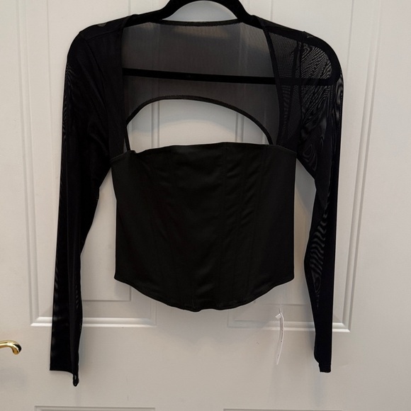REORIA Mesh Long Sleeve Boned Corset Square Neck Going Out Bustier Crop Top - Picture 6 of 12